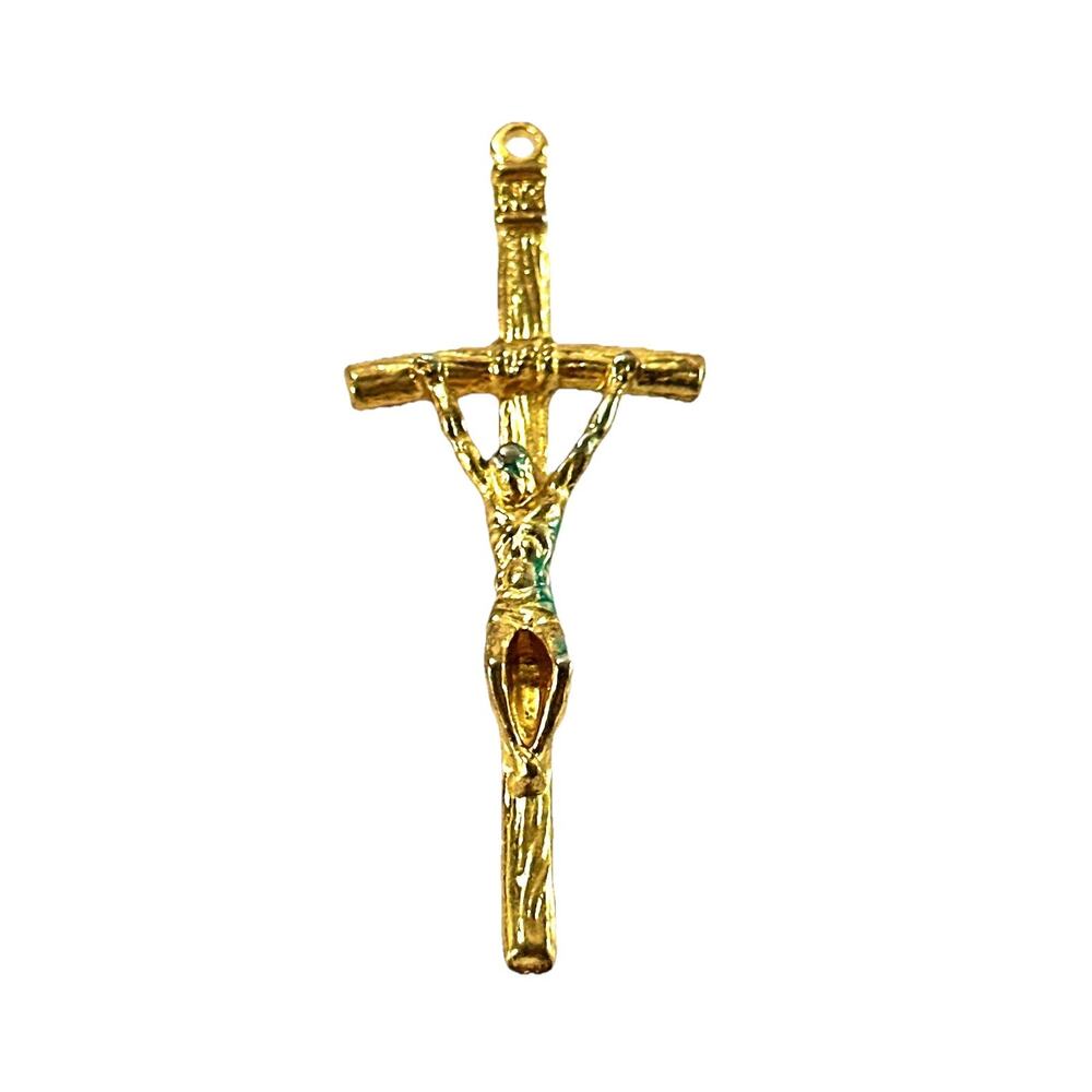 Vintage Crucifix Pendant 2” Gold Tone Cross Jesus Corpus Religious Charm - Picture 2 of 6